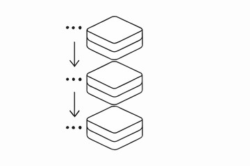 Poster - Flowchart Illustration Stacked Squares with Arrows Indicating Directional Movement Representing a Process or System in Black and White Ideal for Diagrams and Conceptual Visualizations minimalist