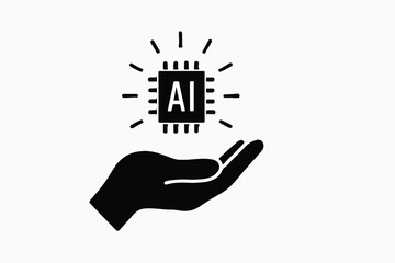Fototapete - Artificial Intelligence in Your Hands A Symbolic Representation of AI Technology and Innovation Featuring a Hand Holding a Glowing AI Chip on a Clean White
