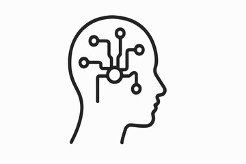 Fototapete - Artificial Intelligence Head Silhouette with Circuit Board Brain Representing Technology Innovation and the Future of Artificial General Intelligence and Machine Learning on a White Background