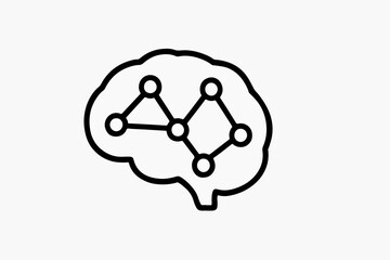 Poster - Conceptual Illustration of Brain Network A black outline of a brain with interconnected nodes symbolizing neural networks artificial intelligence and cognitive processes on a white