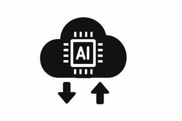 Fototapete - Cloud Based Artificial Intelligence Data Transfer Illustration A black cloud with a chip inside labeled AI with up and down arrows indicating data transfer stylized