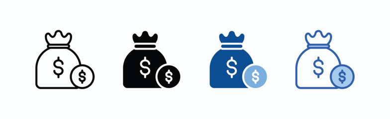 money bag icon sheet multiple style collection isolated vector