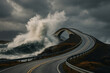 © Rafael - Dramatic atlantic road bridge view with crashing waves under a stormy and cloudy sky landscape scene