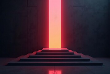 Wall Mural - Glowing Pink Orange Pillar on Dark Steps