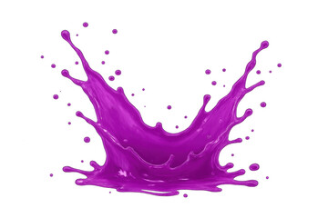 Poster - Vivid purple paint splashing, creating dynamic droplets and a vibrant central mass, isolated on a transparent background