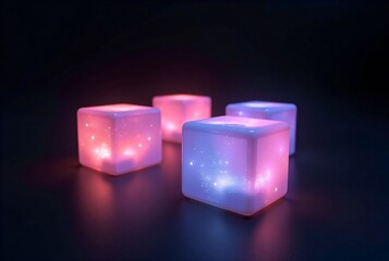 Wall Mural - Glowing Transparent Cubes in Dark Ba​​ckground