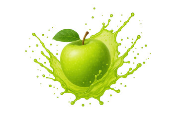 Poster - Fresh green apple splashing with juice on transparent background, perfect for healthy eating and beverage advertising