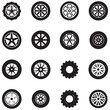 © Mr. 786 - Wheel tires vector icon set. Black outline and flat car rubber wheels.