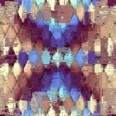 Poster - Abstract grunge camouflage seamless pattern. Urban art texture with chaotic shapes, lines, dots, strokes, paint splashes, patches. Blue and beige