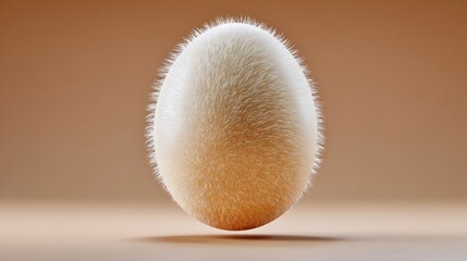 Poster - Fuzzy egg with a white shell sits on a tan surface