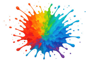 Poster - Colorful paint splattering, creating a vibrant and dynamic explosion of rainbow hues on a transparent background