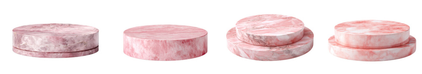 Pink marble podium for product display PNG set, transparent background