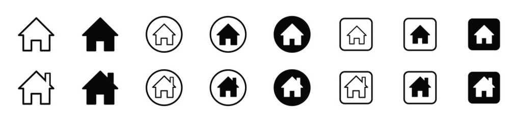 Poster - Web home icon for apps and websites, House icon, Home sign in circle or Main page icon set , Flat real estate sign, vector illustration . 