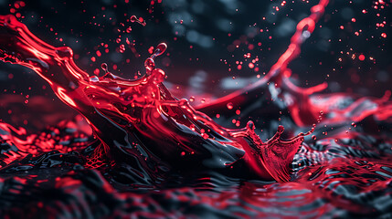 Leinwandbilder - A dynamic splash of vibrant red liquid creates an abstract wave pattern against a dark background, showcasing motion and fluidity with a glossy, energetic feel