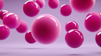Poster - Pink spheres floating in the air, one of which is a large pink ball