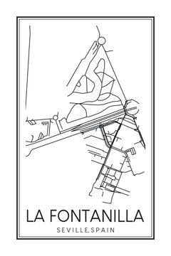 Hand drawn printable downtown road map poster of district LA FONTANILLA of the Spanish city of SEVILLE on solid white background with city name