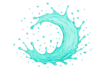 Poster - Blue liquid arcing dynamically, forming crescent-sharp splash with translucent luminosity and fluid movement suspended midair