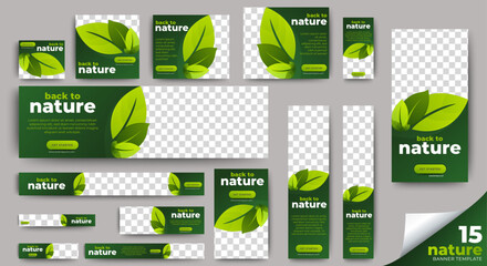 Fototapete - Nature web banner design web template Set, Horizontal header web banner. Modern Gradient green cover header background for website design, Social Media Cover ads banner, flyer, invitation card