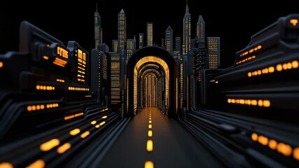 Fototapete - Futuristic Cityscape with Neon Lights and Highways in a Digital Environment at Night