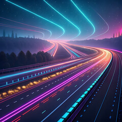 Poster - Futuristic digital highway composed of light trails