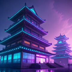 Poster - Multi-layered digital architecture in purple-blue spectrum
