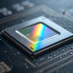 Poster - Translucent silicon chip texture with rainbow reflection