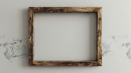 Poster - A rustic wooden frame hangs on a textured white wall, offering a blank space for art or a picture, with a vintage and decorative design element