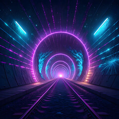 Poster - Quantum tunnel view with purple-blue rays