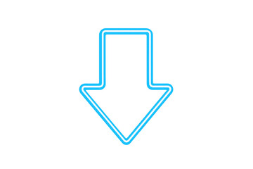 Poster - Bright neon blue arrow pointing downwards, isolated on a transparent background, perfect for digital design projects