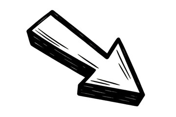 Poster - Black arrow pointing downward right, sketched style with visible strokes, isolated on transparent background