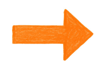Poster - Orange crayon arrow drawing rightward, hand-sketched on transparent surface, serving educational and business graphic design needs