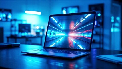 laptop computer with binary code