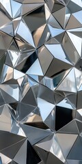 Poster - Intricate Reflective Facade Featuring a Complex Arrangement of Geometric Shapes, Highlighting the Play of Light and Shadows in a Modern Surface Design.