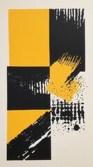 Poster - A Bold Abstract Composition Featuring Geometric Shapes in Black and Vibrant Yellow with Textured Brush Strokes and a Dynamic Play of Negative Space