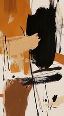 Poster - An Abstract Exploration of Texture and Color: A Dynamic Composition Featuring Bold Black, Earthy Browns, and Fluid Brushstrokes in Vivid Contrast