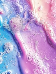 Poster - A Dreamy Combination of Soft Pink and Blue Liquid Textures with Bubbles Creating a Serene and Ethereal Aesthetic Background