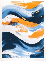 Poster - A Vibrant Abstract Wave Composition Featuring Bold Blues and Warm Oranges to Evoke Calmness and Energy in a Modern Art Style
