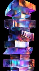 Poster - A Vibrant Abstract Composition of Transparent Stacked Blocks Reflecting Light in a Spectrum of Colors Against a Dark Background