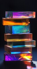 Poster - A Stunning Display of Colorful Glass Rectangles Stacked Creatively to Showcase Their Iridescent Reflections and Unique Light Patterns