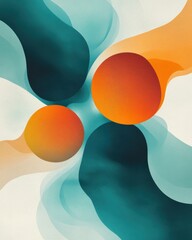Poster - Fluid Abstract Art Representation of Vivid Colors and Shapes Featuring Circular Forms Intertwined with Soft Waves in Bright Tones