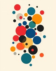 Poster - An Abstract Composition Featuring Colorful Geometric Circles on a Light Background, Showcasing Vibrant Hues of Red, Blue, Yellow, and Black in a Playful Arrangement