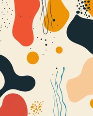 Poster - Colorful Abstract Shapes and Organic Forms Creating a Dynamic Visual Composition in Warm Tones and Contrasting Lines