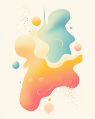 Poster - Colorful Abstract Composition Featuring Fluid Shapes and Dynamic Forms in Soft Pastel Hues with Playful Circles and Textures on a Light Background