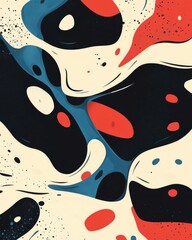 Poster - An Abstract Expression of Swirling Colors and Shapes Featuring Bold Red, Black, and Blue Patterns on a Light Cream Background