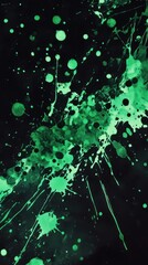 Poster - Vibrant Green Splashes on a Dark Background, Creating a Dynamic and Energetic Abstract Art Piece That Captivates the Viewer with Its Fluid Motion and Contrast