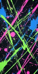 Poster - Vibrant Abstract Splash Art: A Dynamic Display of Bright Paint Streaks and Dots Against a Deep Black Background Creating an Energetic Visual Experience