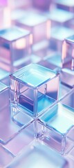 Poster - Translucent Glass Cubes on a Reflective Surface, Exhibiting Soft Light Reflections and a Gradient of Colors, Creating a Modern Abstract Aesthetic