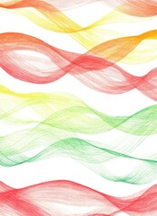 Poster - A Vibrant Collection of Artistic Waves in Red, Yellow, Green, and Orange, Showcasing Flowing Lines and Fluid Motifs on a White Background
