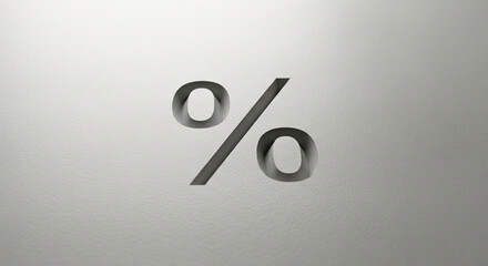 Poster - Recessed percentage symbol on light gray textured surface, suggesting sale, discount, or financial concept