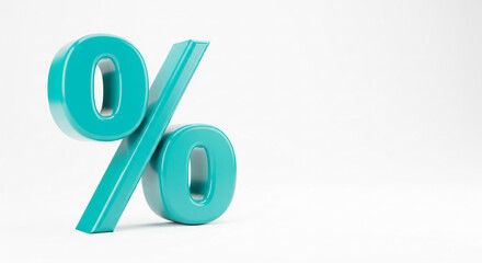 Aufkleber - Teal percentage symbol, 3D rendered, on white background, showcasing discount or sale concept, ideal for advertisement or graphic design